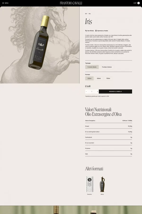 Iris | Frantoio Cavalli - Product page design inspiration
