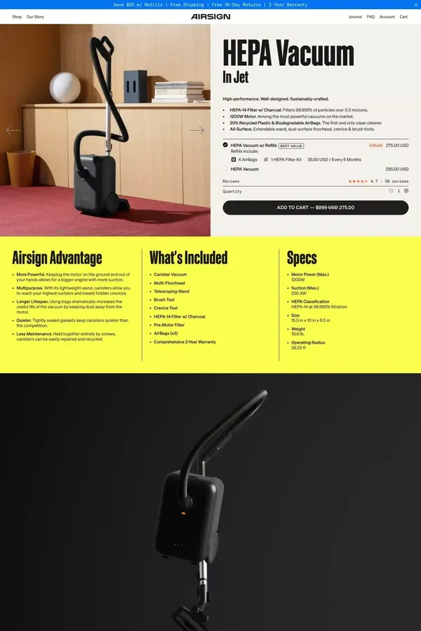 Airsign HEPA Vacuum - Airsign - Product page design inspiration