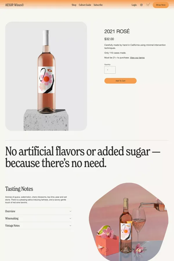 2021 ROSÉ — AESOP. Wines© - Product page design inspiration