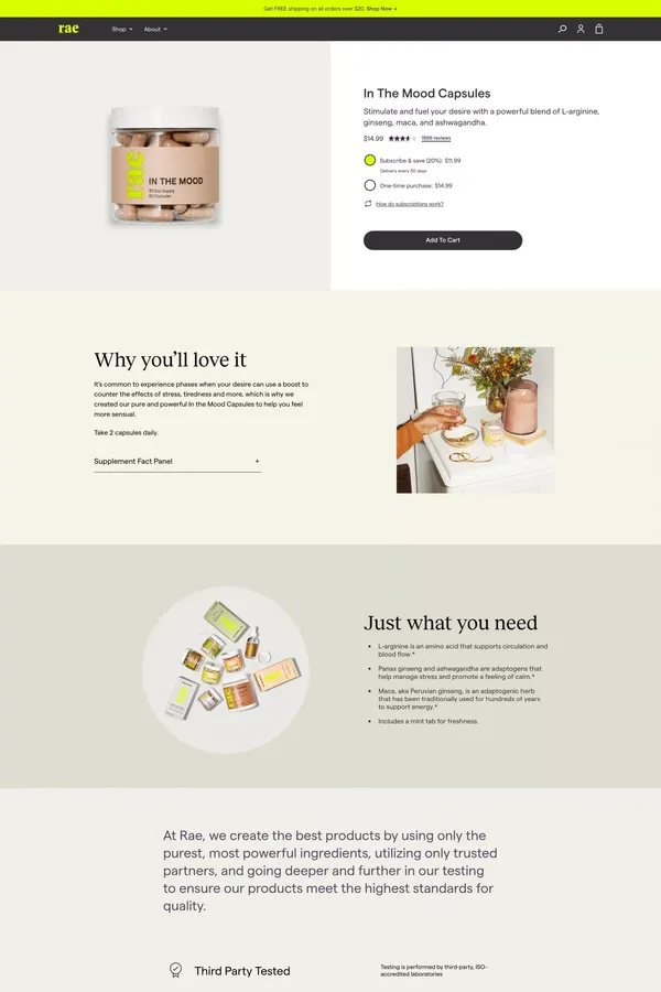 Rae | Fuel Your Desire | In The Mood – Rae Wellness - Product page design inspiration