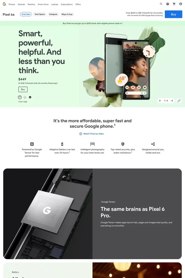 Pixel 6a - Google Store - Product page design inspiration