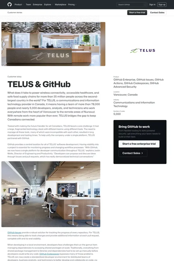 TELUS · GitHub - Case Study design inspiration