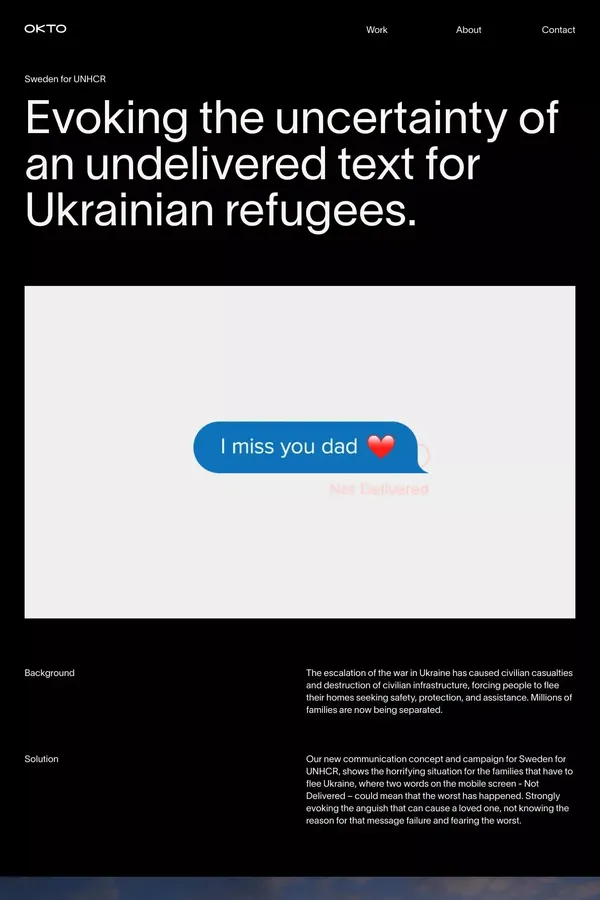 Sweden for UNHCR - Evoking the uncertainty of an undelivered text for Ukrainian refugees. - OKTO - Case Study design inspiration