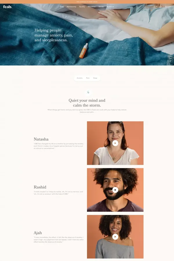CBD Experience: Anxiety, Pain, and Sleep Support | Feals Testimonials - Case Study design inspiration