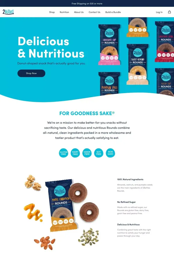 2Betties - Delicious & Nutritious Snack Rounds - Ecommerce design inspiration
