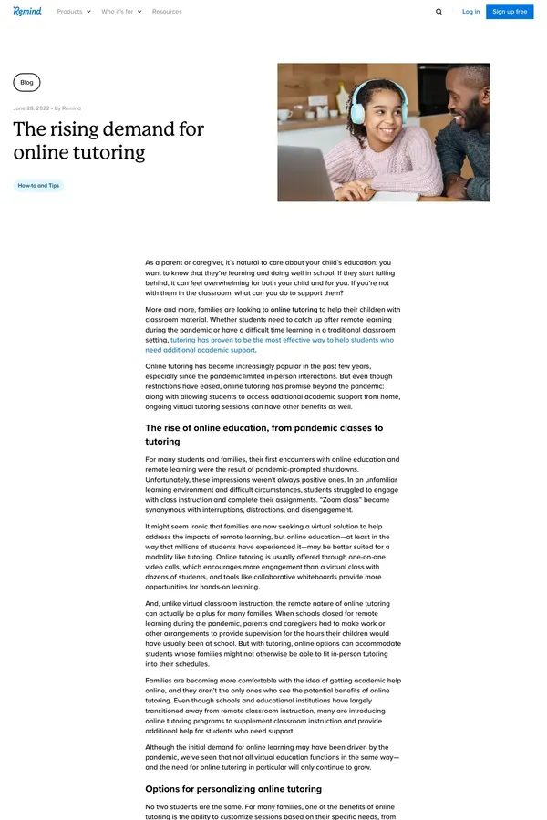 The rising demand for online tutoring | Remind - Blog Post design inspiration