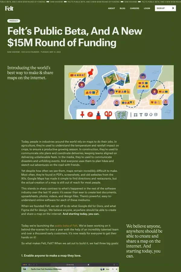 Felt’s Public Beta, And A New $15M Round of Funding - Blog Post design inspiration