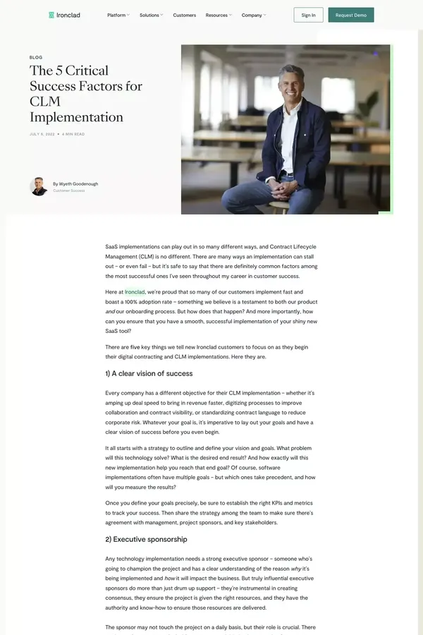 The 5 Critical Success Factors for CLM Implementation | Ironclad - Blog Post design inspiration