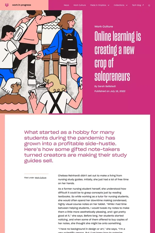 Online learning is creating a new crop of solopreneurs | Dropbox Blog - Blog Post design inspiration
