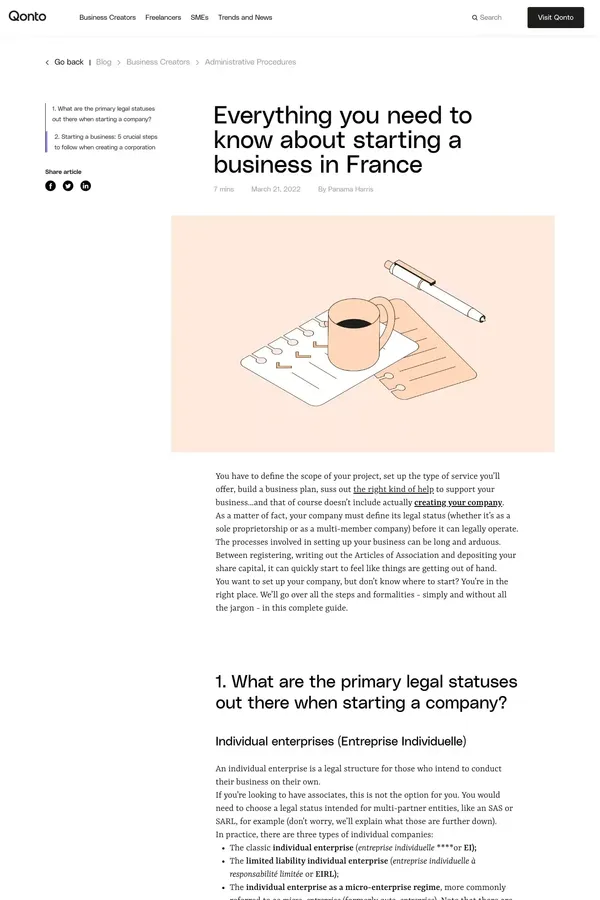 Everything you need to know about starting a business in France - Qonto - Blog Post design inspiration