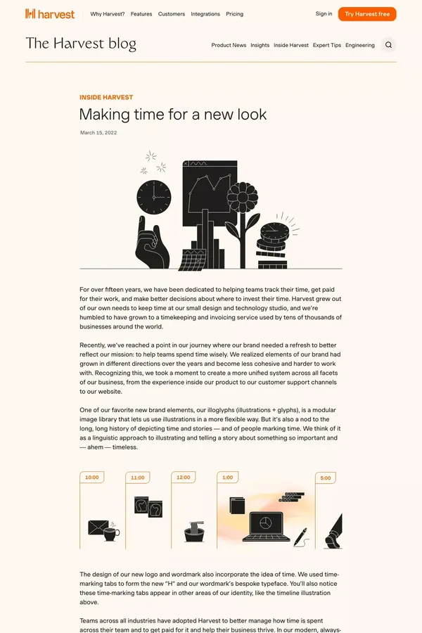 Making time for a new look - Harvest - Blog Post design inspiration