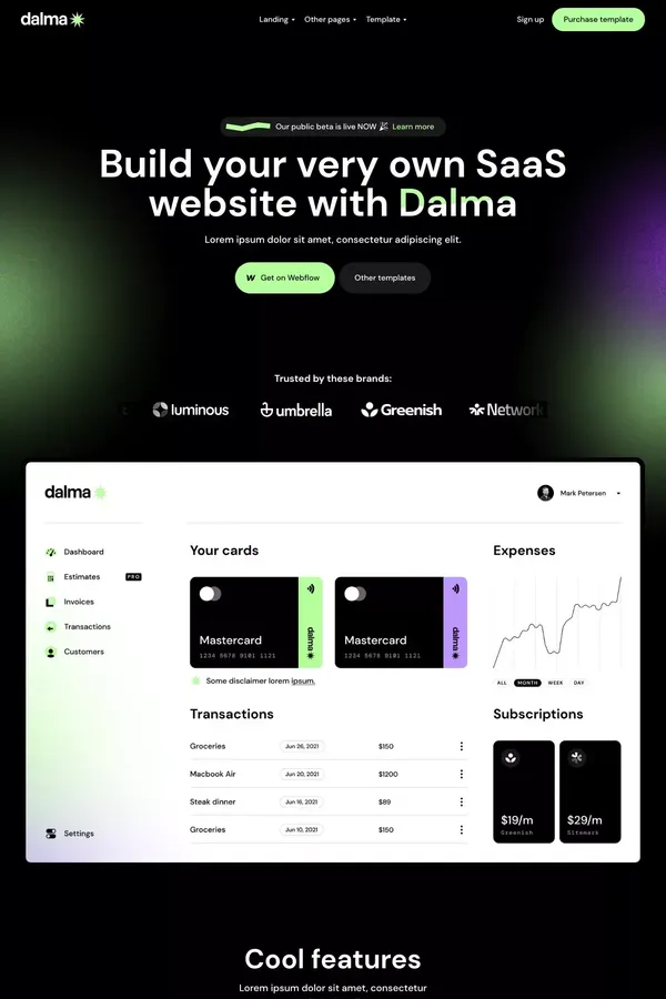 Dalma - Webflow HTML website template - Template design inspiration