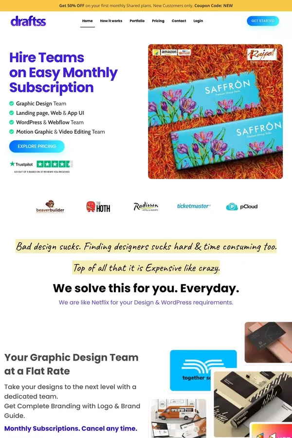 Unlimited Graphic Design, UI & Code on Subscription - Draftss - website design inspiration
