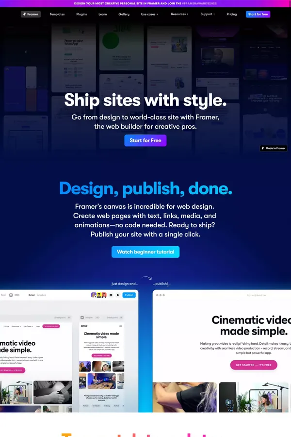 Framer: Ship sites with style - Landing design inspiration