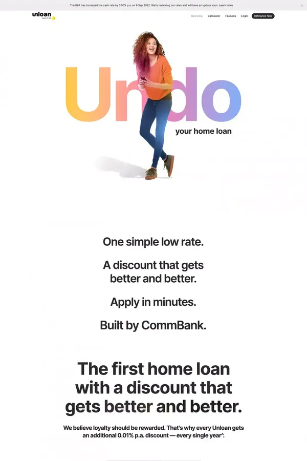 Unloan | Built by CommBank - Landing design inspiration