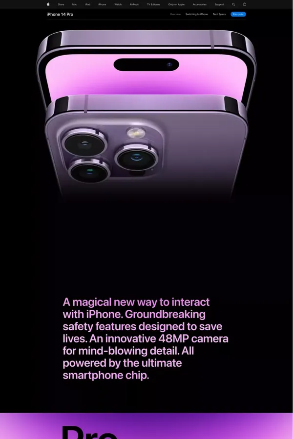 iPhone 14 Pro and iPhone 14 Pro Max - Apple - Landing design inspiration