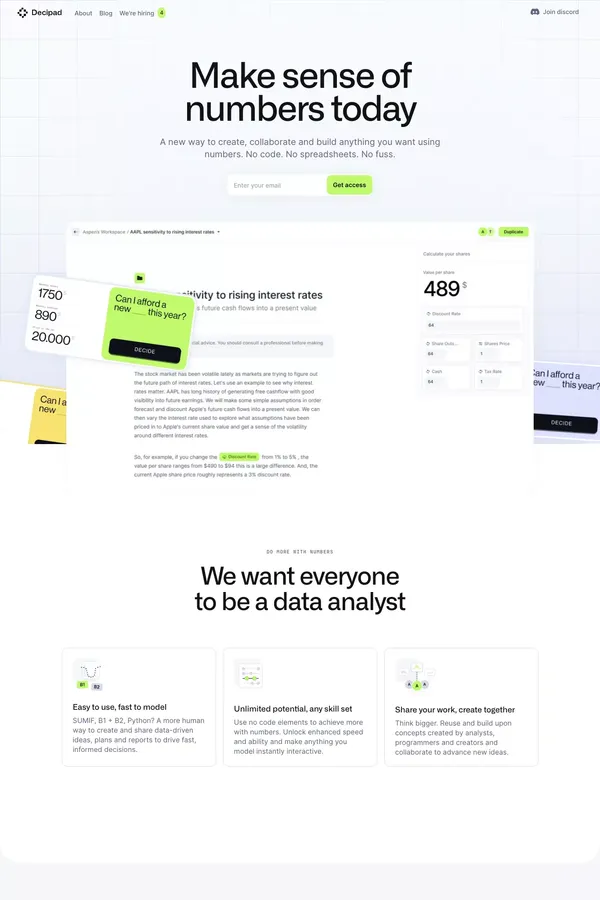 Decipad — Make sense of numbers - Landing design inspiration