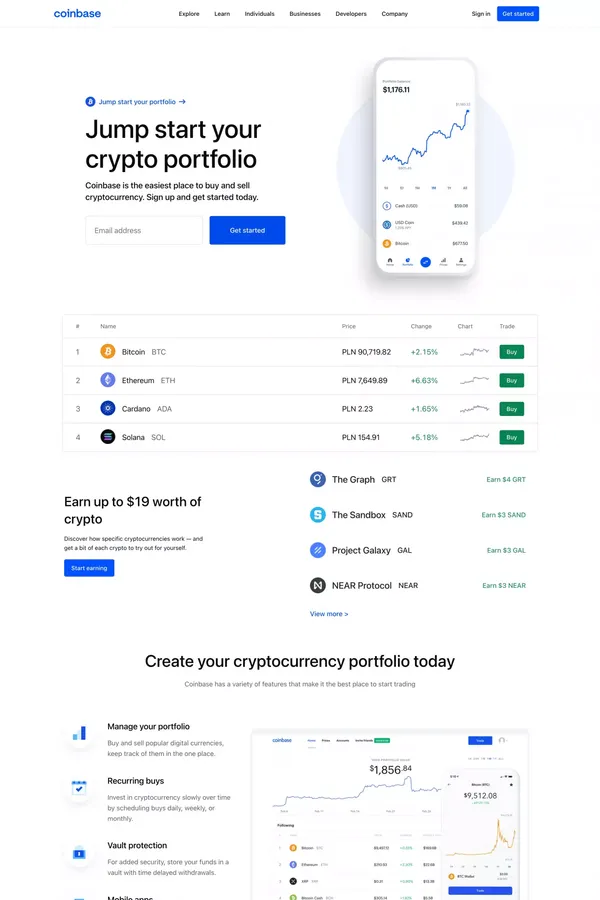 Coinbase - Landing design inspiration