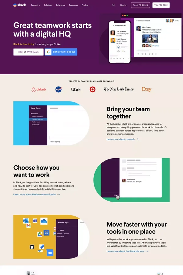 Slack is your digital HQ | Slack - Landing design inspiration