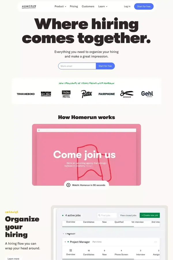 Homerun: where hiring comes together - Landing design inspiration