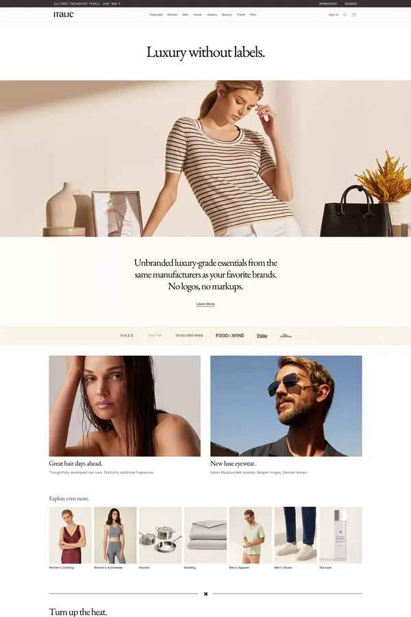 Italic | Luxury without labels. - Ecommerce design inspiration