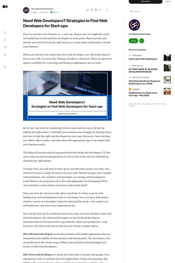 Need Web Developers? Strategies to Find Web Developers for Start-ups | by Hire Backend Developer | Aug, 2022 | Medium - Blog design inspiration