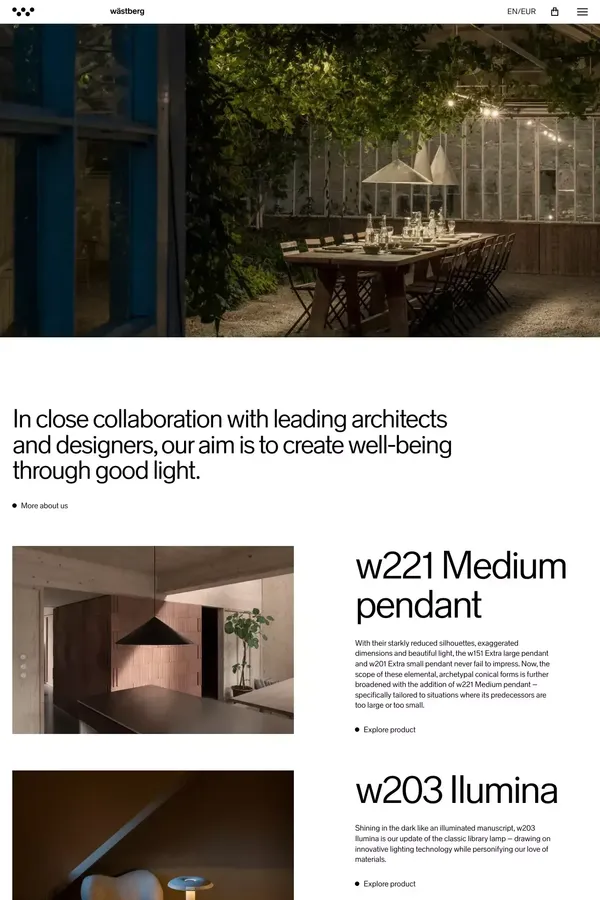 WÃ¤stberg Lighting - Ecommerce design inspiration