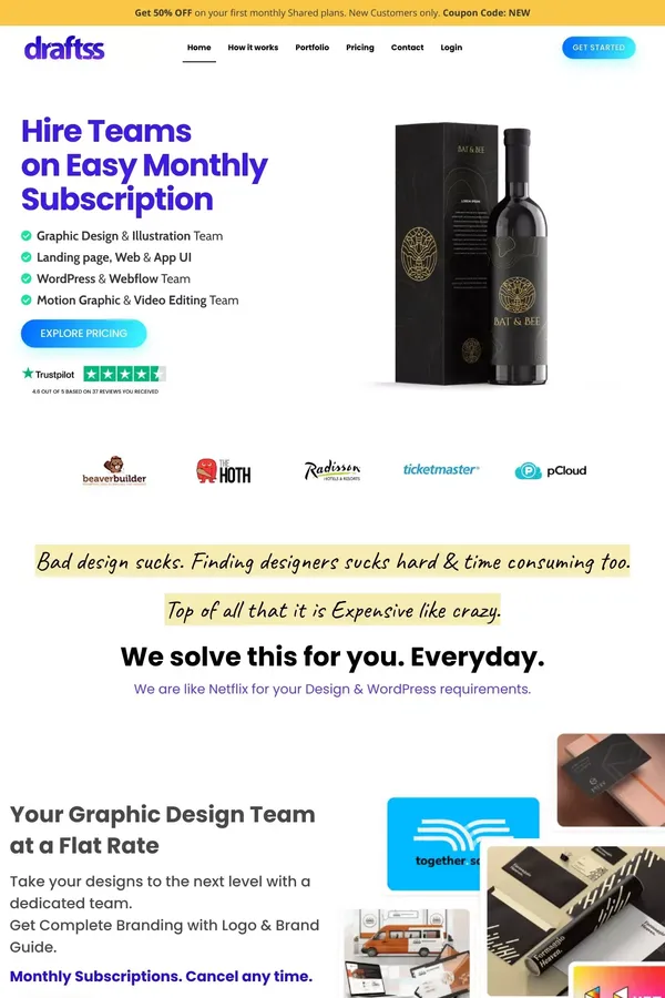 Unlimited Graphic Design, UI & Code on Subscription - Draftss - website design inspiration