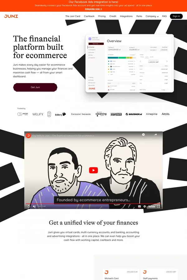 Juni | FinTech - Financial Services for Ecommerce Businesses - Landing design inspiration