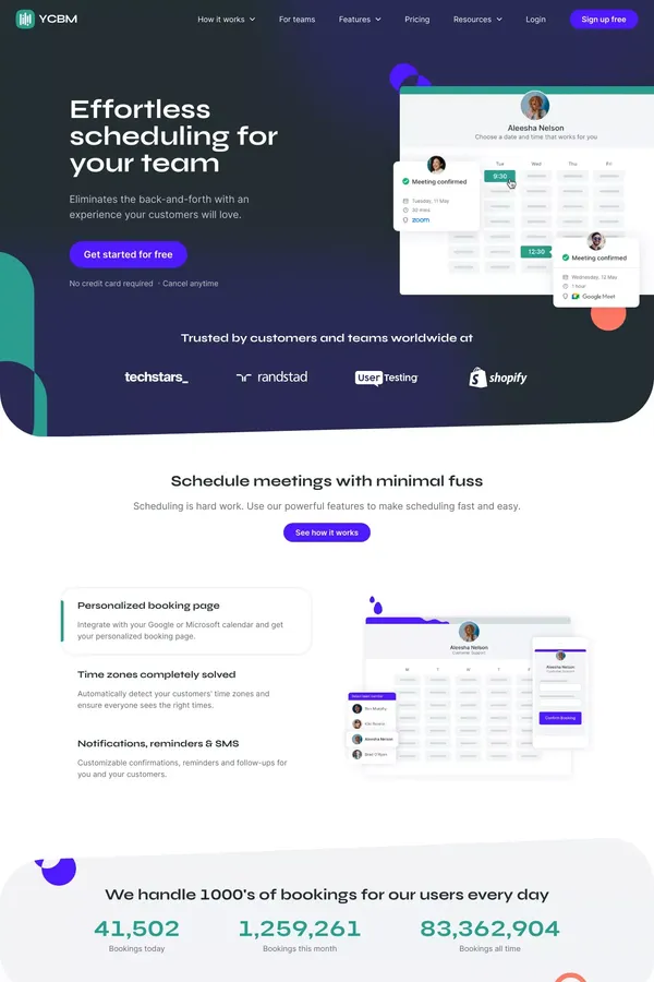 Effortless Online Scheduling Tool for Teams - YouCanBookMe - Landing design inspiration