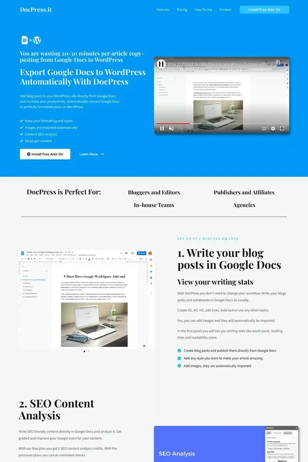 Export Google Docs to WordPress Posts Automatically - DocPress.it - website design inspiration