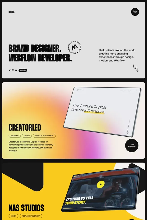 Diego - Brand Designer & Webflow Developer - Portfolio design inspiration