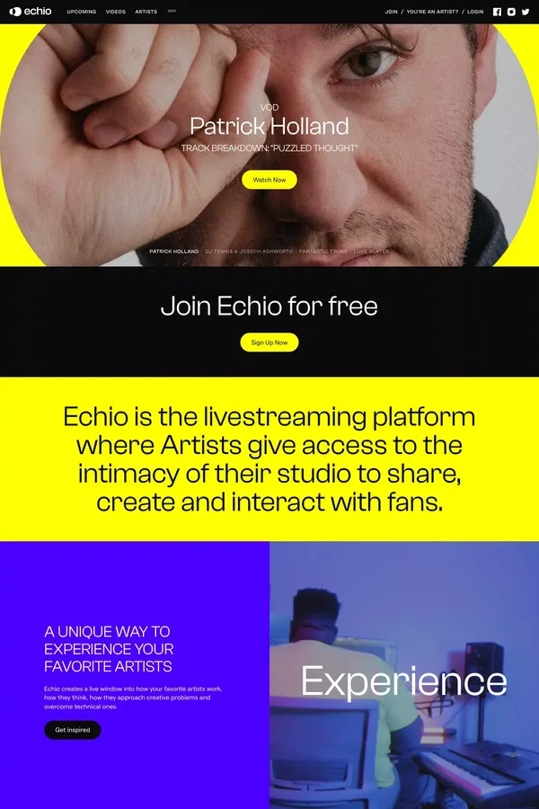 Echio | Experience. Exchange. Support. - Landing design inspiration