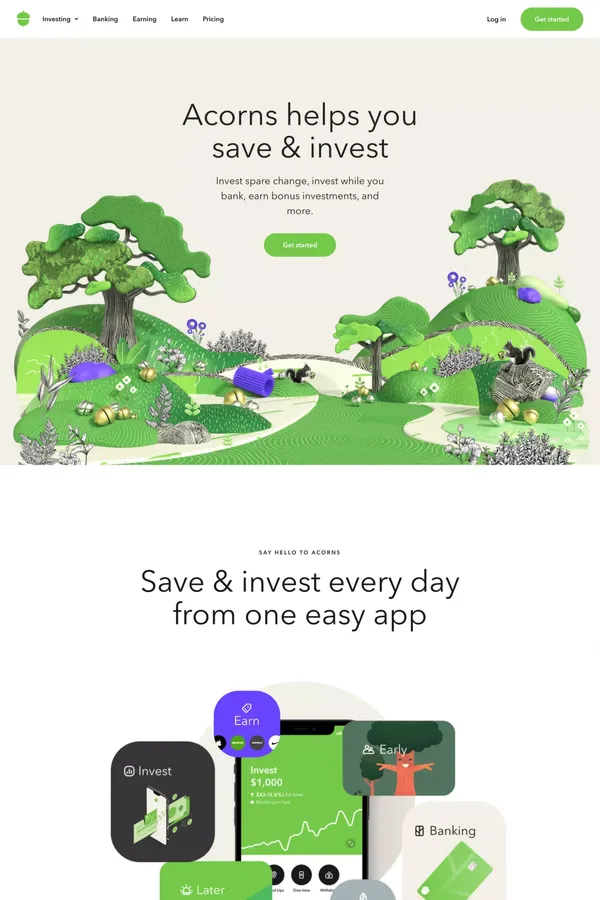 Acorns - Invest, Earn, Grow, Spend, Later | Acorns | Acorns - Landing design inspiration