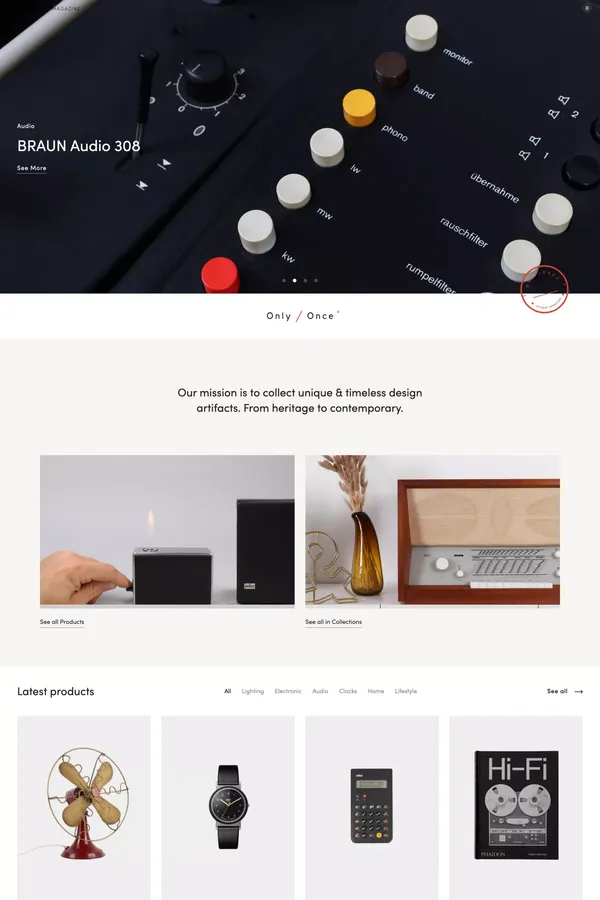 We collect iconic design artifacts from Braun & co. - Ecommerce design inspiration