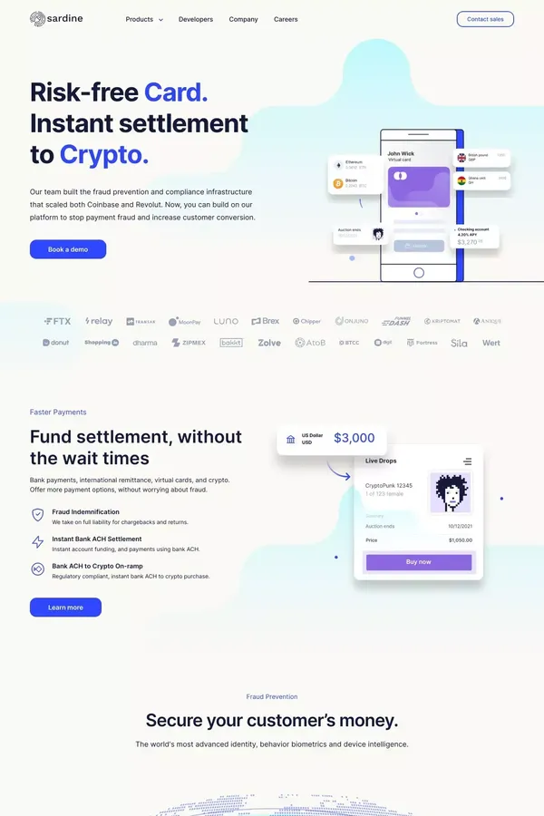 Sardine - Risk-free ACH. Instant settlement. - Landing design inspiration