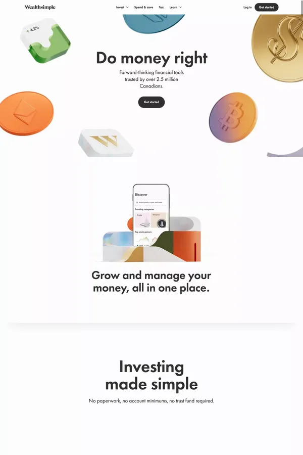 Wealthsimple: Investing, Regulated Crypto, Stocks & ETFs - Landing design inspiration