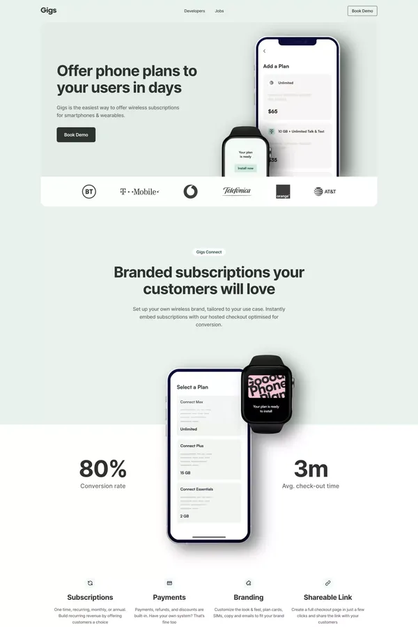 Gigs - Connectivity for your customers - Landing design inspiration
