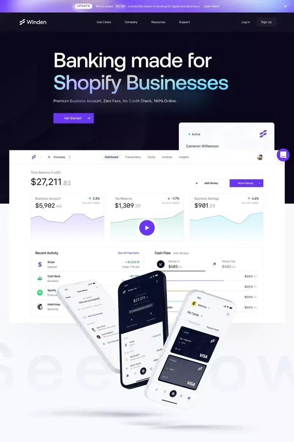 Winden: Business Banking for Entrepreneurs - website design inspiration