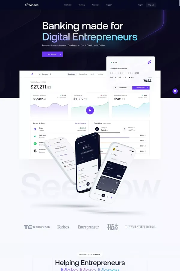 Winden: Business Banking for Entrepreneurs - Landing design inspiration
