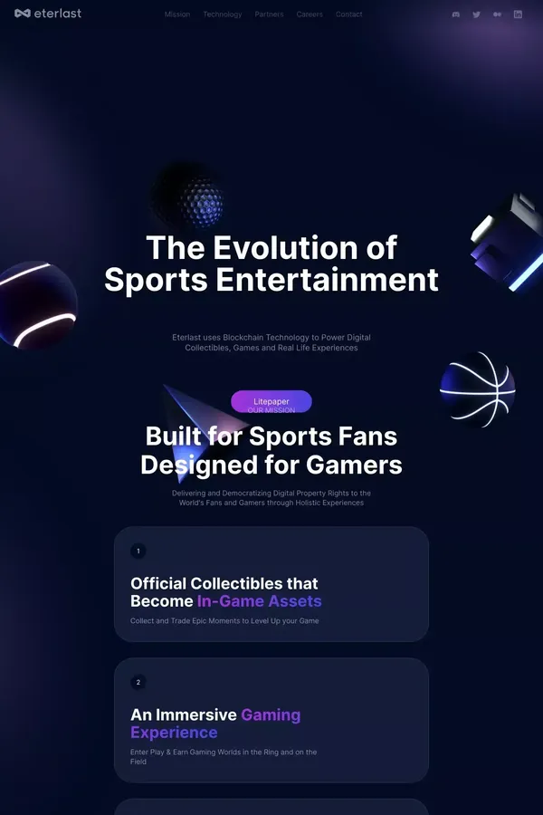 Eterlast - The Evolution of Sports Entertainment - Landing design inspiration