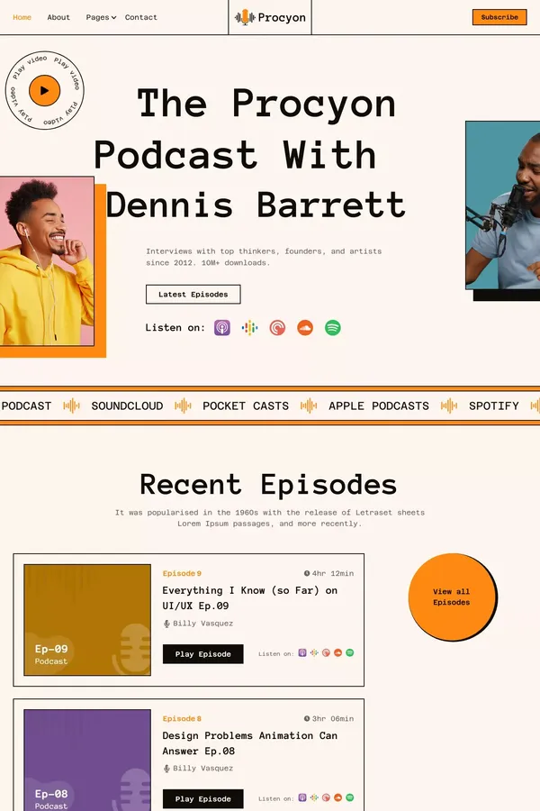 Procyon - Podcast Website Template - Template design inspiration