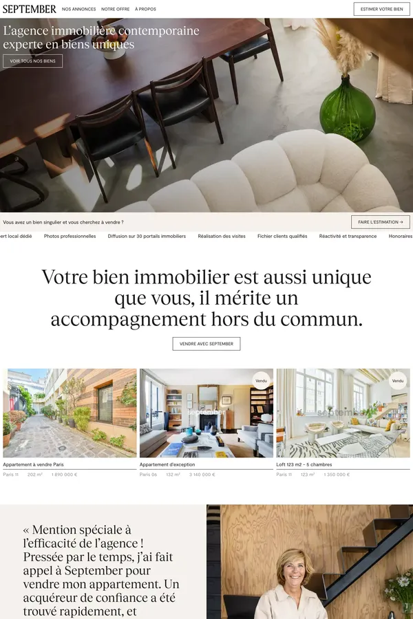 September — Agence immobiliÃ¨re contemporaire - Landing design inspiration