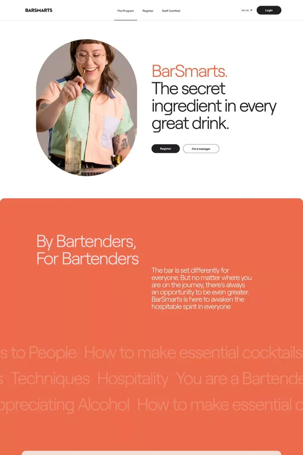 BarSmarts - The secret ingredient in every great drink - Landing design inspiration