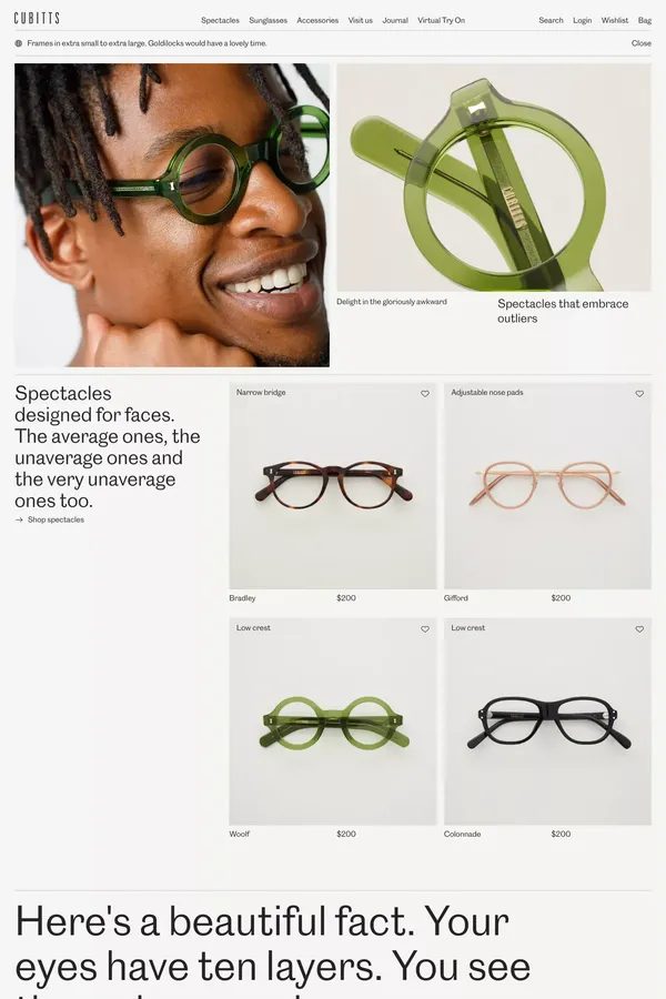 Cubitts: The Modern Spectacle Maker - Ecommerce design inspiration