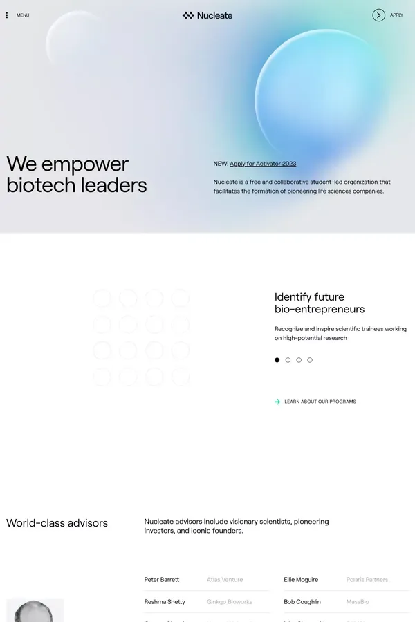 Nucleate - Landing design inspiration