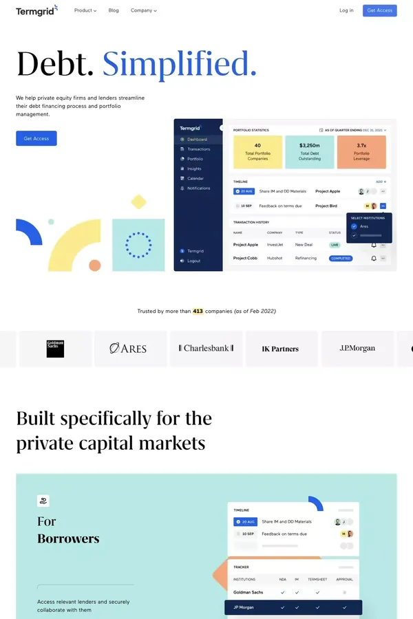 Termgrid - Debt Financing Simplified - Landing design inspiration