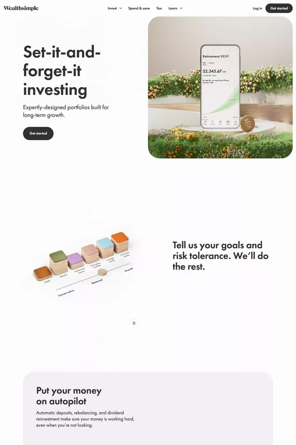 Wealthsimple: Investing, Regulated Crypto, Stocks & ETFs - Landing design inspiration
