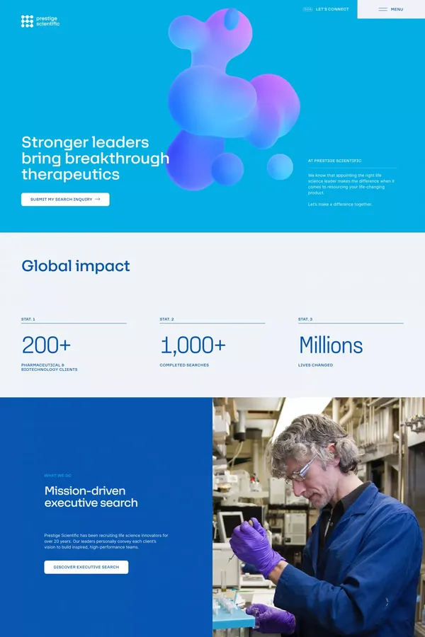 Prestige Scientific - Connect with Life Science Leaders - Portfolio design inspiration
