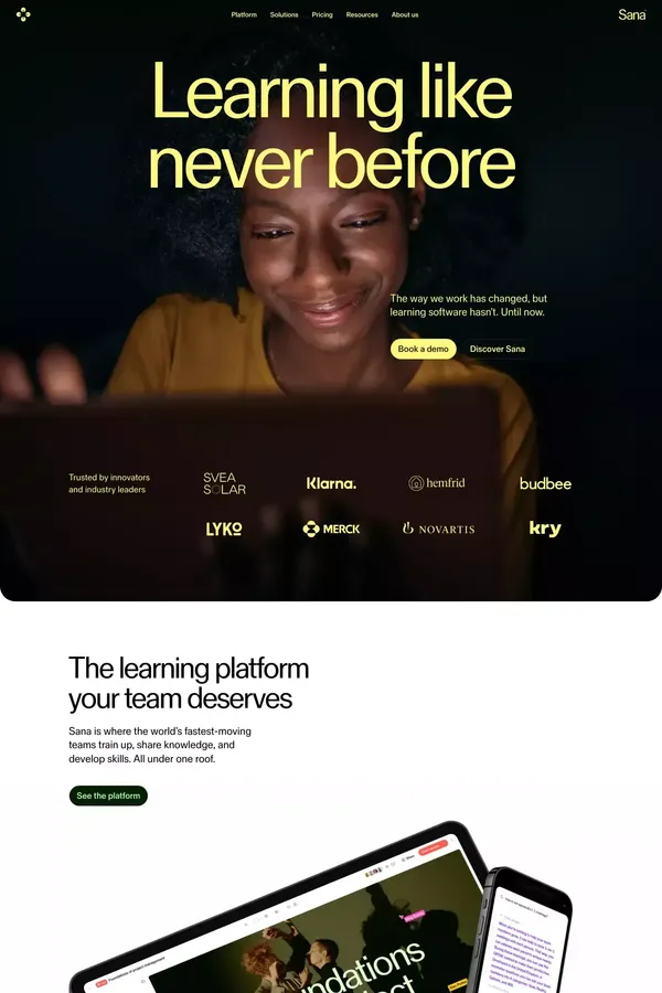 Personalized, collaborative learning | Sana Labs - Landing design inspiration